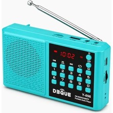 Orevio Y-096 Bluetoothlu Şarjlı Cep Radyosu; 18650 Pilli Taşınabilir Fm Radyo, USB ve Tf Kart Destekli, Type-C Şarjlı, LED Fenerli Acil Durum ve Deprem Radyosu (Turkuaz)