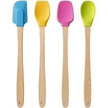 Orevio 4'lü Silikon Metal Kancalı Set, Ahşap Saplı, Isıya Dayanıklı Spatula ve Mutfak Servis Seti