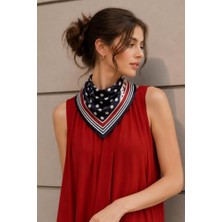 Orevio Puantiye Çerçeve Desen Siyah-Kırmızı Soft Bandana Fular 50X50 cm