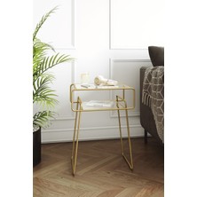 Catchme Retro Yan Sehpa Altın Renk Metal ve Cam Tasarım 60 cm Yükseklik Modern Kullanım için İdeal