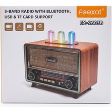 FX-2603B Nostaljik Ahşap Görünümlü Bluetooth Hoparlör 3 Bant Radyo Fm/am/sw USB ve Tf Kart Destekli