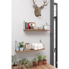 CATCHME Duvar Rafı Kitaplık Mutfak Banyo Yaşam Alanı 20 x 70 cm 2 Adet Atlantik Çam Siyah Kollu
