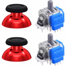 Pop Konsol Ps5 Manyetik Motor 2+2 Set Kırmızı Krom Analog Topuz Hall Sensör Playstation 5 Yedek Parça