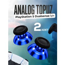 Pop Konsol Playstation 5 Dualsense Uyumlu Analog Topuz 2 Adet Başlık Ps5 Kol Yedek Parça Mavi Krom