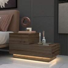 Orevio Kayra KMD002 LED Işıklı Komodin; 2 Çekmeceli Modern Tasarım, Antik Ceviz