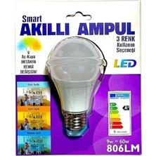 Orevio Ampul; Tek-Iş Akıllı Led, 9W E27,3 Renk Kademeli, Soğuk Beyaz