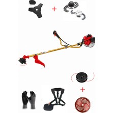 Öm-ka Royal Benzinli Yan Tırpan + Zincirli Başlık + Üçgen Bıçak Ot Çalı Çim Biçme Aparatı Set 52 cc 4.6 Hp