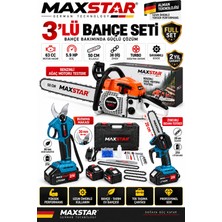 Maxstar 3’lü Bahçe Seti 63CC Benzinli Motorlu Testere + 30 mm Akülü Budama Makası Zincirli Testere