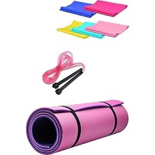 Orevio 14 mm Pilates Kamp Matı Pvc Atlama Ipi Plates Egzersiz Direnç Lastiği 3^lü Pilates Seti Pembe
