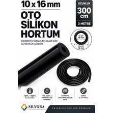 Silvora Silikon Oto Vakum ve Basınç Hortumu, Yedek Parça, Turbo, Sıcak Su, Sıcak Hava 10MMX16MM-3 Metre-Siyah
