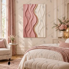 Gaagart Tekli Dikey Kanvas Tablo Dijital Baskı Pudra Krem Dalgalı Dokulu Gold Detaylı Zarif Modern Salon Tablosu