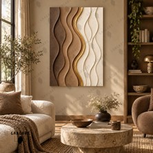 Gaagart Tekli Dikey Kanvas Tablo Dijital Baskı Kahve Karamel Krem Dalgalı Dokulu Gold Detaylı Modern Salon Tablosu