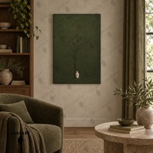 Gaagart Tekli Dikey Kanvas Tablo Dijital Baskı Koyu Yeşil Vazoda Ince Dal Minimalist Sade Modern Salon Duvar Tablosu