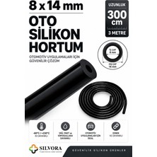 Silvora Silikon Oto Vakum ve Basınç Hortumu, Yedek Parça, Turbo, Sıcak Su, Sıcak Hava 8MMX14MM-3 Metre-Siyah