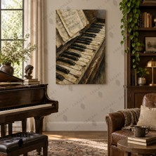 Gaagart Tekli Dikey Kanvas Tablo Dijital Baskı Vintage Piyano ve Notalar Müzik Temalı Retro Dekoratif Duvar Tablosu