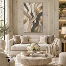 Gaagart Tekli Dikey Kanvas Tablo Dijital Baskı Siyah Gri Gold Dalgalı Mozaik Soyut Lüks Modern Salon Duvar Tablosu