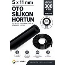 Silvora Silikon Oto Vakum ve Basınç Hortumu, Yedek Parça, Turbo, Sıcak Su, Sıcak Hava 5MMX11MM-3 Metre-Siyah
