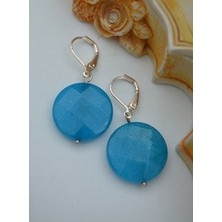 Jade Taşlı Kolay Kilit Küpe - Mavi - Stoneage
