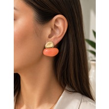 Fundéa Jewelry Kadın Gold Çelik Turuncu Taşlı Hafif Trend Küpe Aksesuar Modelleri  Paslanmaz Çelik Alerji Yapmaz  Parlak ve Şık