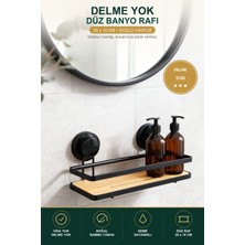 Viracasa Yapışkanlı Bambu Banyo Rafı Düz Raf 25X10 cm Delme Gerektirmeyen Duş Içi Düzenleyici