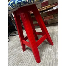 Taburecity- Kırmızı Renk Ahşap Puf Tabure  (48 Cm)
