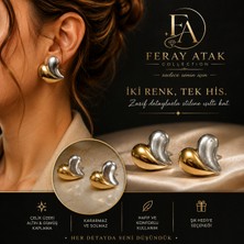 Çelik Gold Gümüş Kombinli Etli Bombeli Kalp Küpe