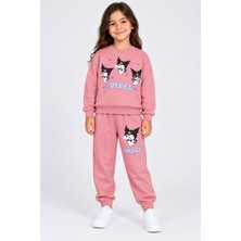 Kuromi Lisanslı Kız Çocuk Sweatshirt Eşofman Altı Takım Baskılı