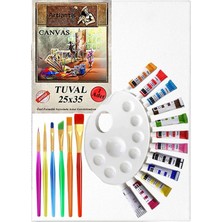 Orevio Akrilik Boya Hobi Boyama Seti 1 Paket 25X35 cm Tuval 12'li Akrilik Boya Tüp Resim Paleti Fırça Seti 6'lı