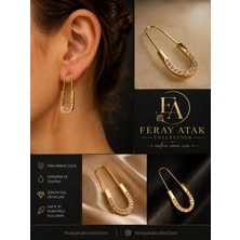 Gold Zirkon Taşlı Oval Küpe