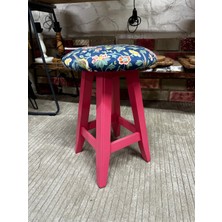 Taburecity- Pembe Renk Ahşap Puf Tabure  (48 Cm)