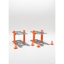 Orevio 1/64 Ölçek Diorama Araç Lifti 2 Adet + 4 Adet Duba Garaj Aksesuarları Gri, Turuncu