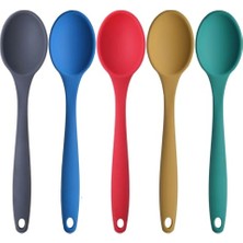 Orevio 5 Parça Büyük Boy Silikon Kaşık Seti, Antrasit, Kırmızı, Sarı, Yeşil, Mavi, Bpa Free
