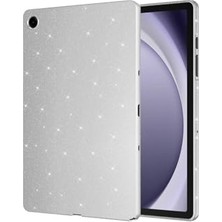 Orevio Galaxy Tab A9 Plus ile Uyumlu Simli Parlak Görünümlü Koton Tablet Kılıfı Gümüş - Beyaz 1
