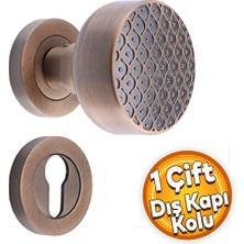 Orevio Dış Kapı Tokmağı Topuzu ve Kolu, Antik Sarı Metal, Yale Sağa Sola Uygun, 1 Takım