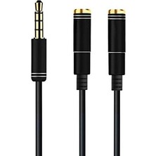 Orevio 35 cm 3.5 mm Çift Çıkışlı Siyah Kulaklık Çoğaltıcı Kablo, AL2312
