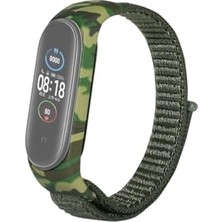 Orevio Xiaomi Mi Band 3/4 Uyumlu Koyu Yeşil Kamuflaj Desenli Kumaş Bileklik Kordon