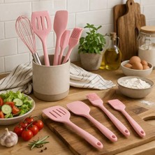 Orevio Silikon Spatula Seti 5'li - Çırpıcılı, Yapışmaz Tava Uyumlu, Isıya Dayanıklı Mutfak Seti (Pembe)