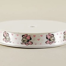 Orevio Bebek Minnie Mouse Temalı Beyaz Saten Kurdele 1.5 Cm. x 10 Metre