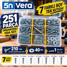 5n Vera 251 Parça Organizer Kutulu 3.9 Matkap Uçlu Akıllı Vida Seti  | 40 Pul | Ph2×50 Bits Ucu | 3.9X13 3.9X16 3.9X19 3.9X22 3.9X25 3.9X32 3.9X38