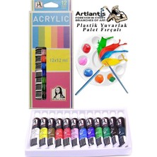 Orevio Akrilik Boya Monalisa 12 Renk 12 ml Tüp 1 Paket 12'li Akrilik Boya Seti ve Yuvarlak Resim Paleti Fırçalı 1 Paket 10 Hazneli Boya Paleti Sanatsal Boyalar Için Palet Akrilik Boya
