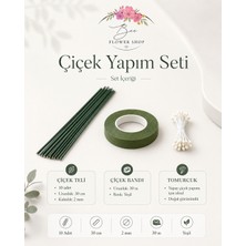 Bee Flower Shop Çiçek Yapım Seti 10 Adet 30 cm Çiçek Teli + 30 M Yeşil Bant + Tomurcuk