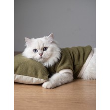 Kemique Natura Cozy Pati & Yastık | Nefti Yeşil Polar Kedi Sweatshirt ve Mini Yastık | 2 Parça