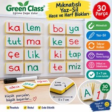 Green Class Mıknatıslı Yaz-Sil Harf ve Hece Blokları 30 5x7 cm Renkli Eğitim Materyali