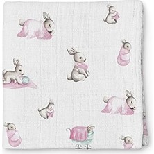 Prime Bébé Lapin Rose Müslin Bebek Örtüsü 100X100 CM%100 Pamuk Pembe