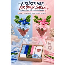 Bee Flower Shop Sevgiliyle Birlikte Yap Mavi + Pembe Şönil Lilyum Buketi Kendin Yap Seti – 130 Adet 30 cm Şönil Tel