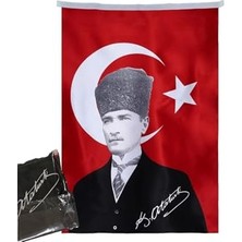 Orevio Lona Sanat Türk Bayrağı Atatürk Posterli Saten Kumaş 70 x 100 cm