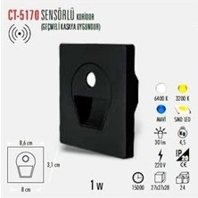 CT-5170 1 Watt Siyah Kasa Sensörlü Koridör Armatürü Beyaz