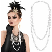 Ett 1920 Gatsby Inci Kolye - Vintage Uzun Beyaz Inci Kolye