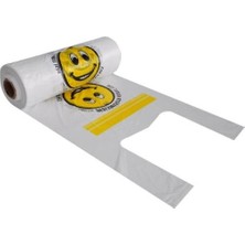 Orevio Beyaz Büyük Boy Rulo Atlet Poşet 27X55 Cm, Güleryüz Baskılı