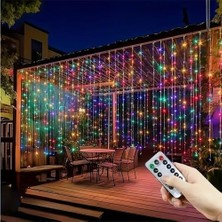 Senon Kumandalı Peri Tel LED Aydınlatma 300 Ledli Perde Işık 10 Saçaklı 3x3 Metre Dekoratif Duvar Işığı USB Kablolu (Rgb Çok Renkli)